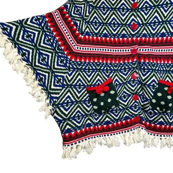 MATILDA JANE Hooded Fringe Poncho Boho Fair Isle Knit Cape Big Girl Size 14 - Picture 6 of 16